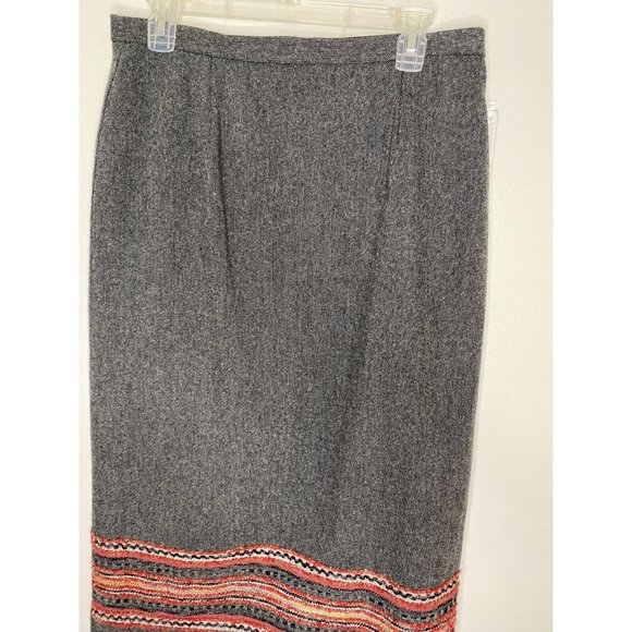Sag Harbor Wool Long Skirt Sz 12 Grey Southwestern Midi Fringe Lined NEW - Picture 2 of 6